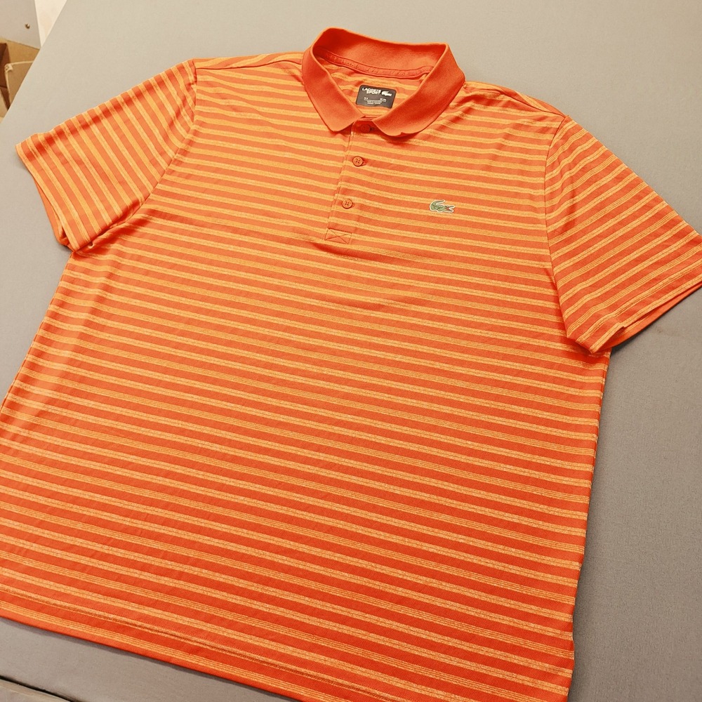 Lacoste Sport Mens 3XL Orange Striped Ultra Dry Polo Shirt RN87651 Short Sleeve
